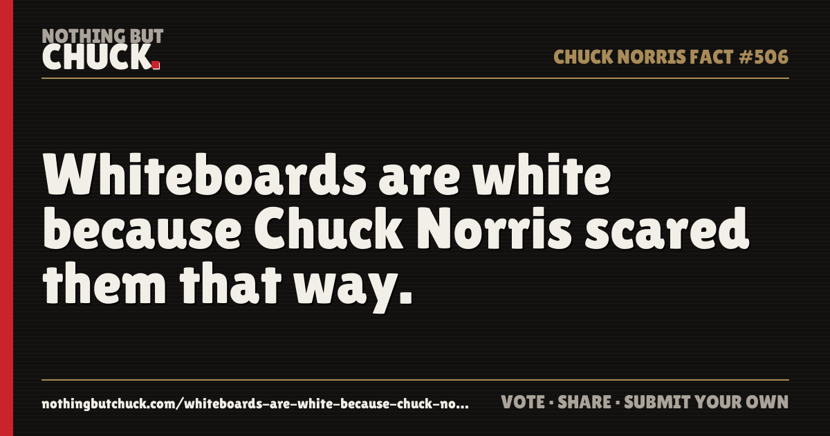Share card: Whiteboards are white because Chuck Norris scared them that way.